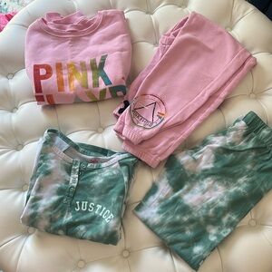 Pink Floyd Sweatsuit and Justice green and white tie dye set